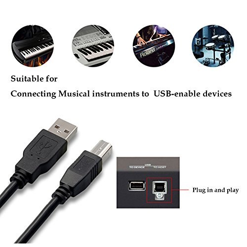 USB to MIDI Cable USB 2.0 Cable 4.9feet A-Male to B-Male High Speed Cord for Midi Keyboard,Audio Interface, USB Microphone,Musical Instruments Printers to PC Type A to Type B 1.5M