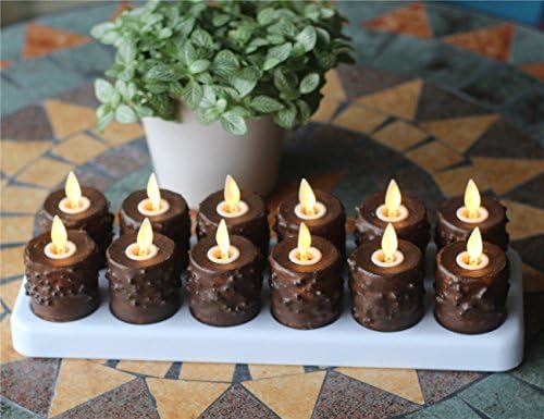 NONNO&amp;ZGF Set of 12 Primitive Tealight Candles with Moving Wick Flame, Remote Control, Timer &amp; Charging Plate
