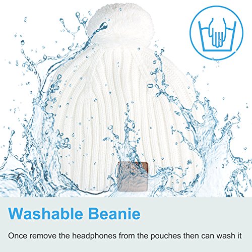 Qshell Unisex Adult Bluetooth Beanie Hat Trendy Soft Warm Short Audio Music Cap with Wireless Headphone Headset Speaker Mic Hands-free,Christmas Gift for Winter Outdoor Sport Skiing Snowboard - White