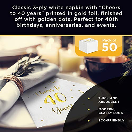 Cheers-to-40-Years-Cocktail-Napkins-Happy-40th-Birthday-Decorations-for-Men-and-Women-and-Wedding-Anniversary-Party-Decorations-50-Pack-3-Ply-Napkins-5-x-5-inch-folded-White