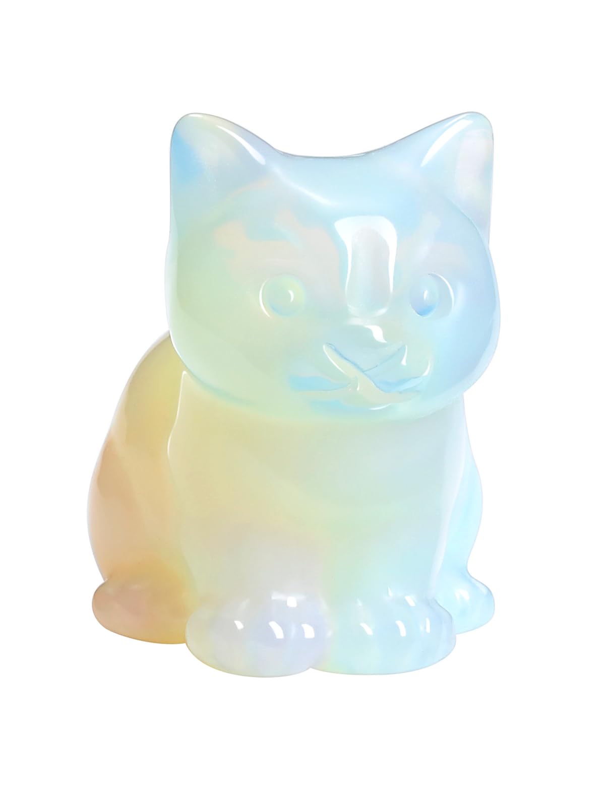 CrystalTears Opalite Healing Crystal Cat Figurine - Carved Gemstone Cute Stone Cat Statue Ornament for Home Office Desk Decor, Lucky Cats Gifts for Women Men Christmas, 1.5”