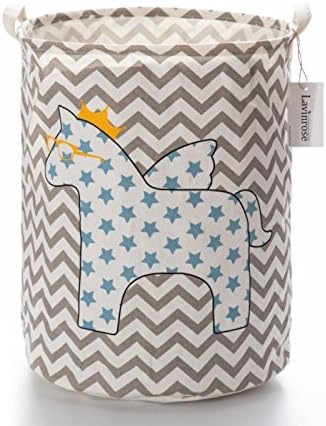 Lavinrose Foldable Large Cylindric New Canvas Fabric Storage Bin Storage Basket Organizer for Kid's Room Toy Storage, Laundry Hamper for Blouse T-shirt Underwear etc (#2)