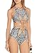 Oops Style Womens Tropical Tribal Starbasket Knot Front Padded One Piece Swimsuits,Gray,X-Large