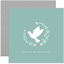 Dove Christening Day Greeting Card - Floral Heart Design Religious Faith Card