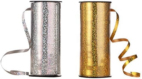 Micent 2 Pieces Curling Ribbon Roll Gold and Silver Shiny Balloon Ribbons for Parties, Festival, Florist, Crafts and Gift Wrapping, 5 mm, 100 yards (2 Pack)