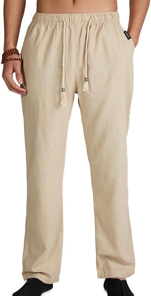 Chickle Men's Summer Lightweight Elastic Waist Linen Pants