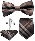 Hi-Tie Brown Plaid Tie and Pre-tied Bowtie 5PC Set