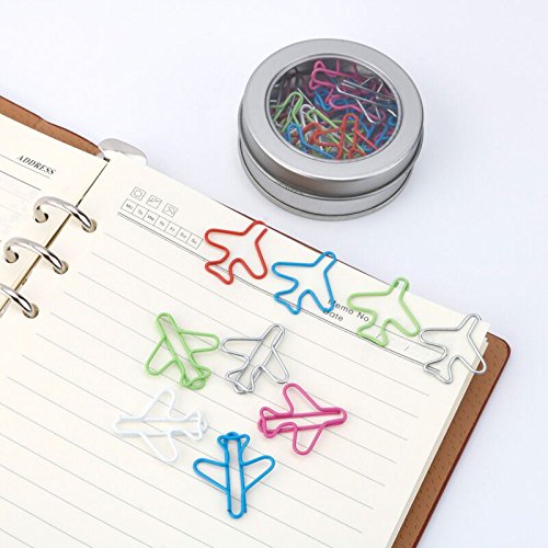 JANOU Cute Airplane Shape Paper Clips Multicolor Card File Clips Clamps for Bookmark Office School Notebook Decoration (Random Colors) Pack 24pcs - Thumbnail 7