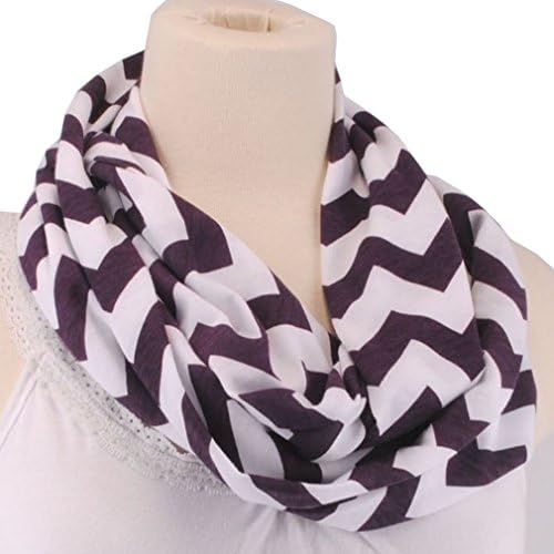 OutProof Soft Jersey Knit Zig Zag Chevron Cotton Sheer Infinity Scarf Purple/White