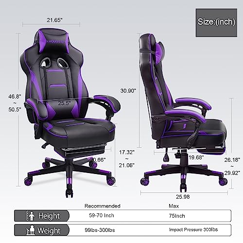 LUCKRACER Gaming Chair with Footrest Office Desk Chair Pu Leather High