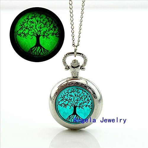 Pretty Lee Fashion Tree of Life Glowing Pocket Watch Necklace Tree Jewelry Glow in the Dark Vintage Watch