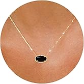 TLY Gold Necklace for Women 14k Gold Plated Dainty Oval Pendant Necklace Red Rose Quartz Druzy Stone Black Emerald Green Blue Choker Necklace Birthday Wedding Bridesmaid Prom Necklace Valentines Day Jewelry gifts