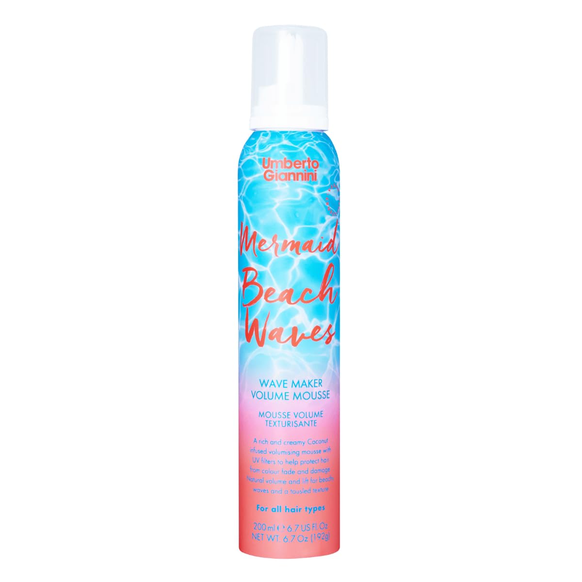 Umberto Giannini Mermaid Beach Waves Texturizing Volume Hair Mousse 200ml - With Coconut Water and UV Filters. Curl Styling Mousse with Medium Hold & No Crunch for Long Lasting Natural Volume