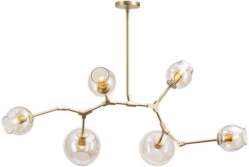 CCSUN Nordic Modern Glass Ball Bubble Chandelier, 6-Lights Sputnik Branch Pendant Light Adjustable Globe Rotate Antique Hand Blow Glass Shade E26-golden 6-Lights