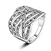 Mytys Wide Twist Black Marcasite Wide Band Cocktail Rings
