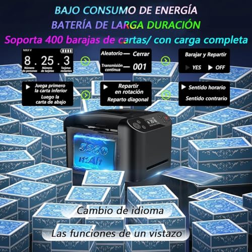 Meanton Barajador de Cartas Automatico, Repartidor de Cartas Automatico, Barajadora Automática de Póquer, Distribuidor Automático con Rotación de 360, Barajadoras y Repartidoras Automáticas 2 en 1