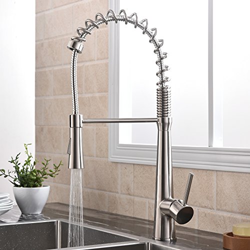Hotis Commercail High Arch Single Handle Pull Out Single Handle Prep Sink Stainless Steel Pull Down Sprayer Kitchen Sink Faucet,Brushed Nickel Kitchen Faucets