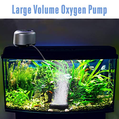 AQQA Air Pump for Aquariums,Fashion Ultra-Quiet Energy-Saving Oxygen Pump Adjustable 4 Flow Rate Grades,Powerful Dual Outlets,Freshwater and Marine Fish Tank (5W (up to 300 Gallon), Silver)