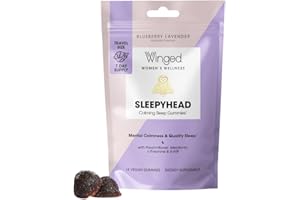 WINGED WELLNESS Winged Sleepyhead Gummies | Non-Habit Forming Natural Sleep Supplement | 8 Powerful Nutrients with Melatonin, L-Theanine, 5-HTP, Passionflower & Lemon Balm | Blueberry Lavender Flavor (7 Servings)