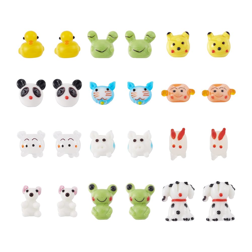 Boutigem 24Pcs Lampwork Beads Frog Dog Duck Rabbit Bear 3D Cartoon Animal Beads for Handcrafted Jewelry Making DIY Bracelet Necklace Decor