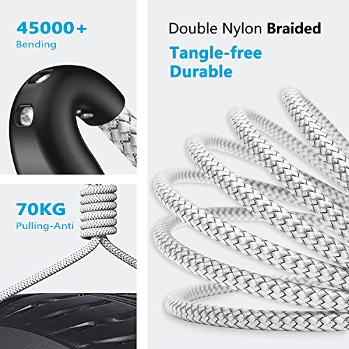 USB C Cable 10ft, SENMAGGI 2-Pack Right Angle 3.1A Fast Charge Type C Cable, Nylon Braided Phone Charger Cord for Samsung Galaxy S20 S10 S9 S8, Note 10 9 8, LG V50 and Other USB C Charger(Silver)