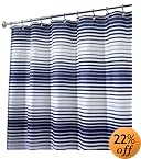 InterDesign Enzo Stripe Fabric Shower Curtain, 72" x 72", Navy/White