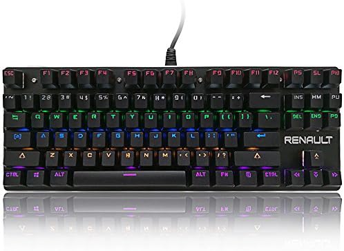 VELSENX 87 Key Mechanical Wired Game Keyboard, Anti-ghosting RGB LED Backlight Modes, with Blue Button, Waterproof