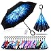 owen kyne Windproof Double Layer Folding Inverted Umbrella, Self Stand Upside-down Rain Protection Car Reverse Umbrellas with C-shaped Handle (Blue Flower)