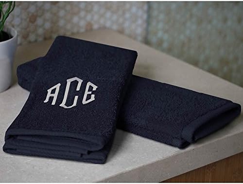 Personalized Monogrammed Decorative Bath Linens for Home, Office, and Gifts. Hotel Collection 100% USA Made 2-Piece Hand Towel Set - Navy Blue - 16"X28". Luxurious Boutique Style, Super Absorbent