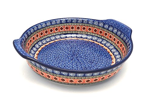 Click Here to See More Images Polish Pottery Baker - Round with Grips - Large - Aztec Sun