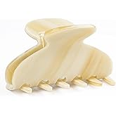 MAORULU Medium Cute Acetate Hair Claw Clip for Women Girls, 3 Inch Cream White Claw Clips for Thin & Medium Thick Hair, Durable French Banana Clip with Gift Box, Celluloid Accessories
