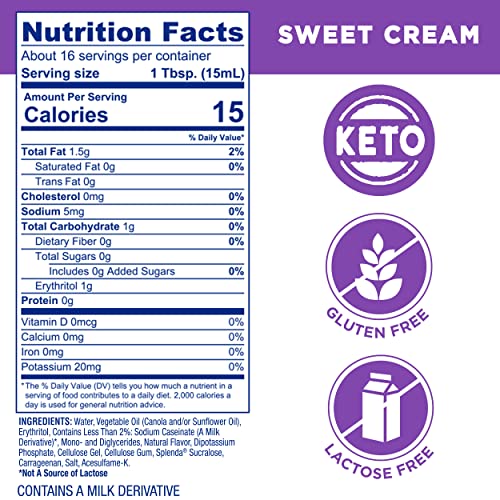 SPLENDA SUGAR FREE, LOW CALORIE SWEET CREAM COFFEE CREAMER, 8 FL OUNCES BOTTLE