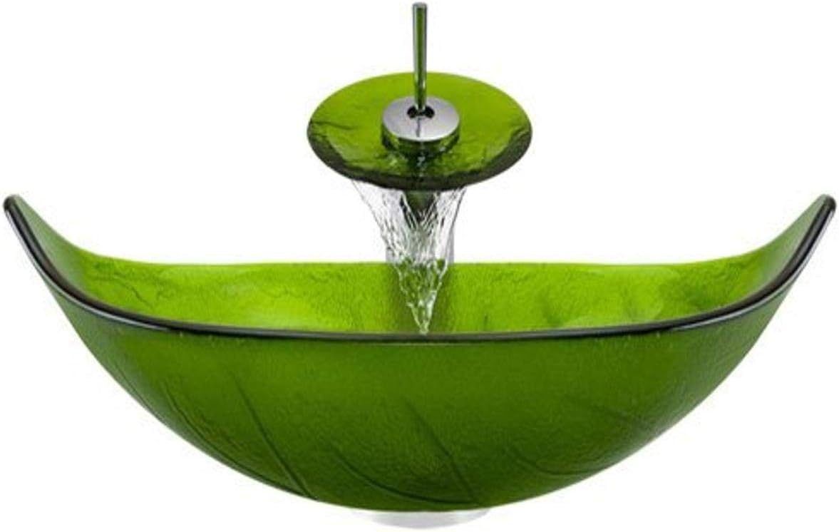 Aurora Sinks A05-C-V Bathroom Ensemble with Pop Up Drain, Glass Vessel, Sink, Ring and Waterfall Faucet, Chrome