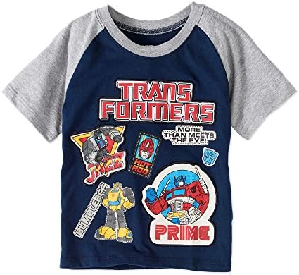 Transformers Toddler Little Boys Raglan Embroidered Patches Graphic T-Shirt (Navy/Grey, 3T)