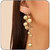 Pearl Tassel Earrings for Women,Vintage Chain Tassel Long Dangle Earrings Statement Boho Gold White Beads Pearls Earrings Party Wedding Jewelry
