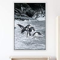 Framed Canvas Wall Art Group of Birds Beach Birds Expressive Group Multicolor Photography - 16x24 inches