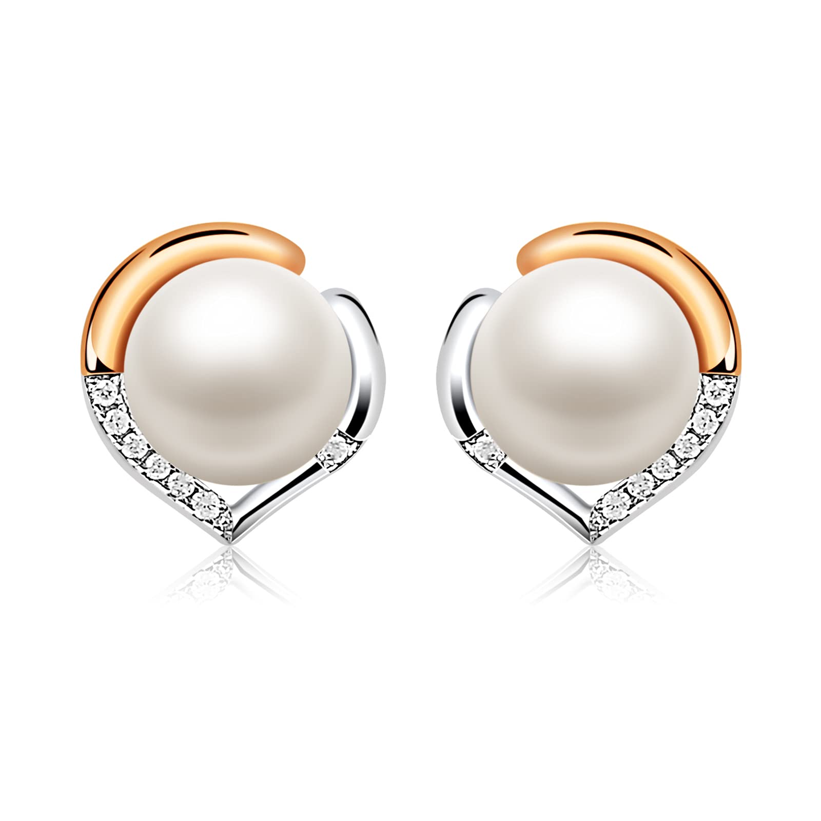 Jewlldeen Pearl Earrings for women, Sterling Silver 925 Studs, Plating Rose Gold Jewelry Gifts for Her,Wife,Girlfriend,Mom