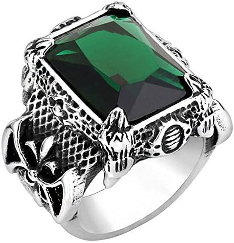 MENSO Jewelry Men's Stainless Steel Emerald Crystal Dragon Claw Knight Cross Flower Gothic Vintage Ring