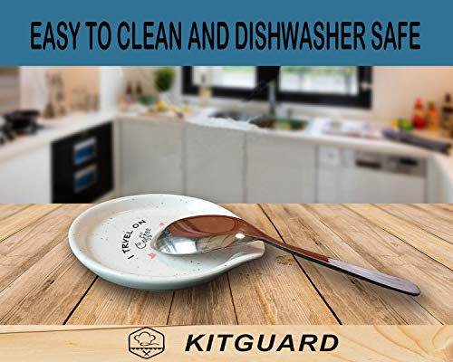 Coffee Spoon Rest for Coffee Bar，Small Spoon Rest for Coffee Station，KITGUARD Spoon Rest for Coffee Station，Coffee Bar Accessories，Ceramic Coffee Spoon Rest- （I Trvel On Coffee）