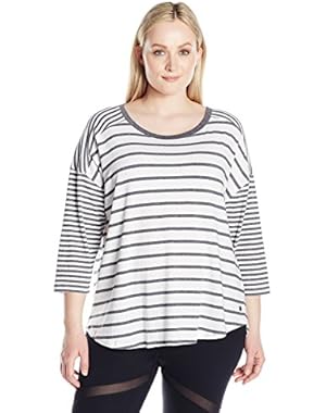 Women's Plus Sizestripe Mix Drop Shoulder 3/4 Sleeve Tee Size