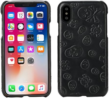 Luxury Skull Back Cover For iPhone X - Hand Made from Real Leather, Premium Case by Trop Saint - Black