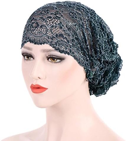 Sansee Women Lace Muslim Ruffle Cancer Chemo Hat Beanie Scarf Turban Head Wrap Cap (Green)
