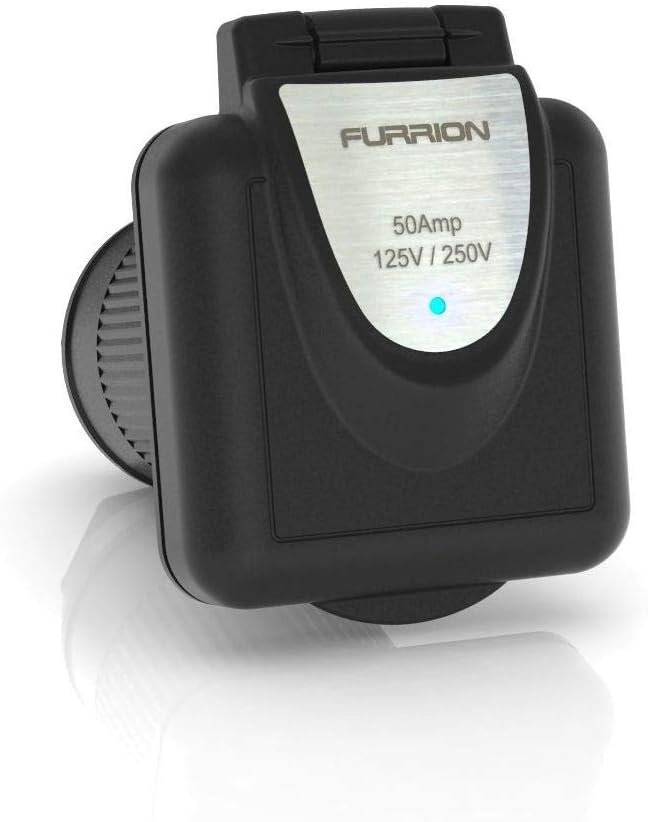 Furrion 50 Amp 125/250 Volt Shore Power Inlet with Marine Grade quality and PowerSmart technology (Black) - F52INS-BS-AM