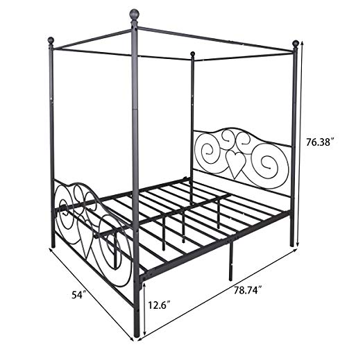 JURMERRY Metal Canopy Bed Frame Platform with Vintage Headboard and Footboard Sturdy Metal Frame