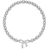 CUFELMU Gold Beaded Stretch Bracelet for Women Bow Charm Bracelet Dainty Stackable Fashion Jewelry