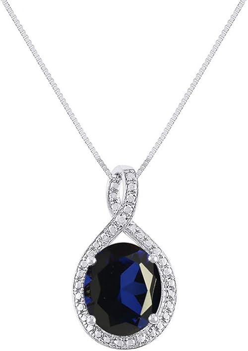 RYLOS Necklaces For Women 14K White Gold Diamond & Blue Rylos