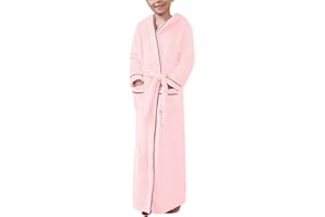 QPANCY Girls Robe Kids Long Hooded Bathrobe Soft Plush Fleece Pajamas Full Length Warm Fuzzy Sleepwear