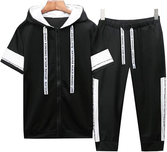 Amazon D Iizoo 夏 スウェット ジャージ メンズ パーカー 七分丈パンツ 上下セットアップ Tシャツ 半袖 ジッパー ランニングウェア ファッション トレーナー パーカー 通販