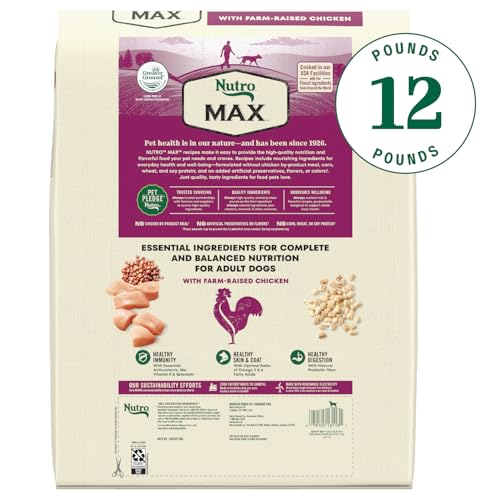 NUTRO MAX ADULT DRY DOG FOOD WITH FARM-RAISED CHICKEN, 12 LB BAG