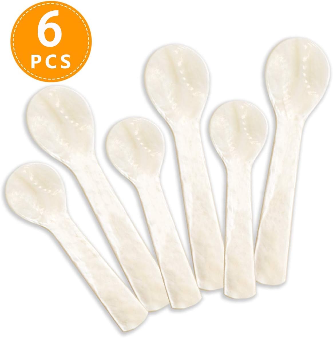 Caviar Spoons, Set of 6 Reusable Unique White Mother of Pearl Caviar Spoon with Comfortable Round Handle, Ideal for Caviar Serving or Egg Serving